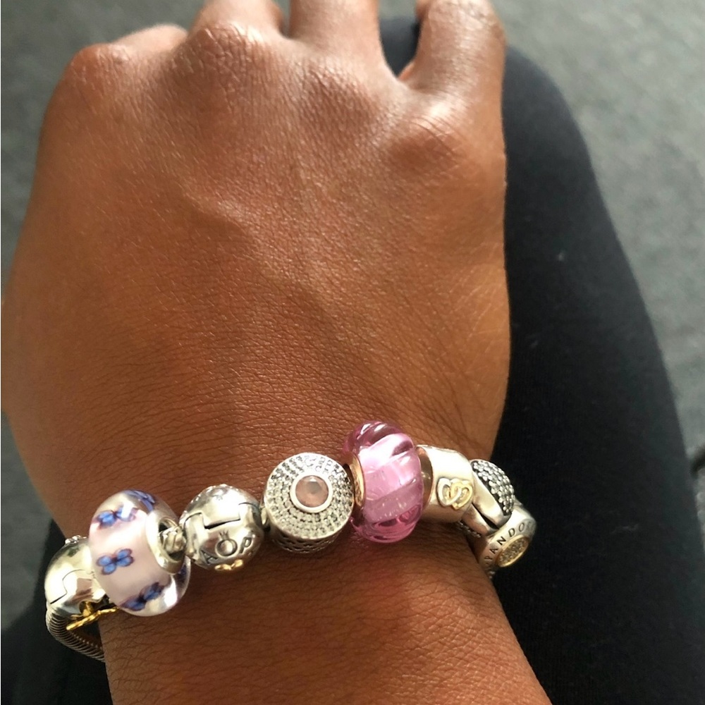Pandora Silver and Purple Charm Bracelet